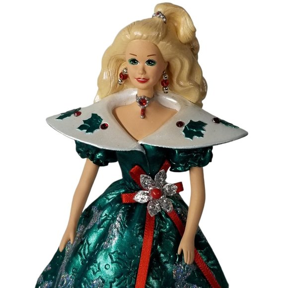 1996 Holiday Barbie Hallmark Stocking Hanger Christmas Green Glitter Vintage - Picture 8 of 10